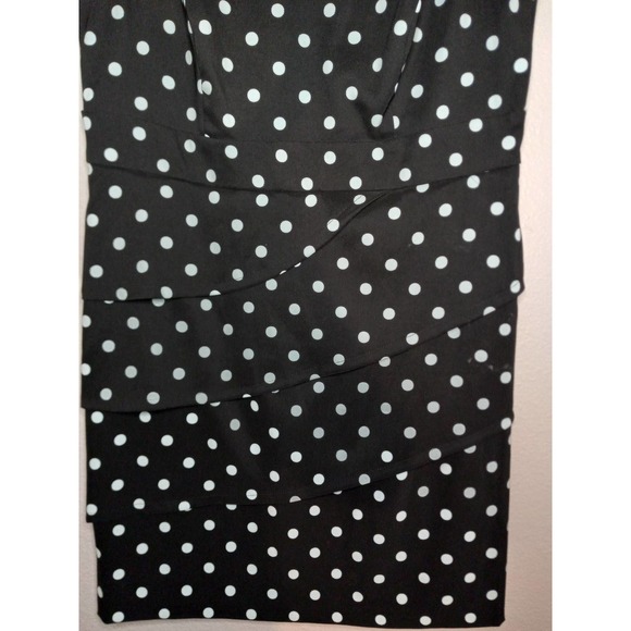 Signature Sabrina Formal Career Pencil Polka Dot Sleeveless Black Blue 16W Dress - Picture 9 of 11